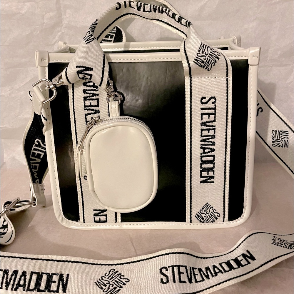 Steve Madden Black and White Bwebber Convertible Tote Bag